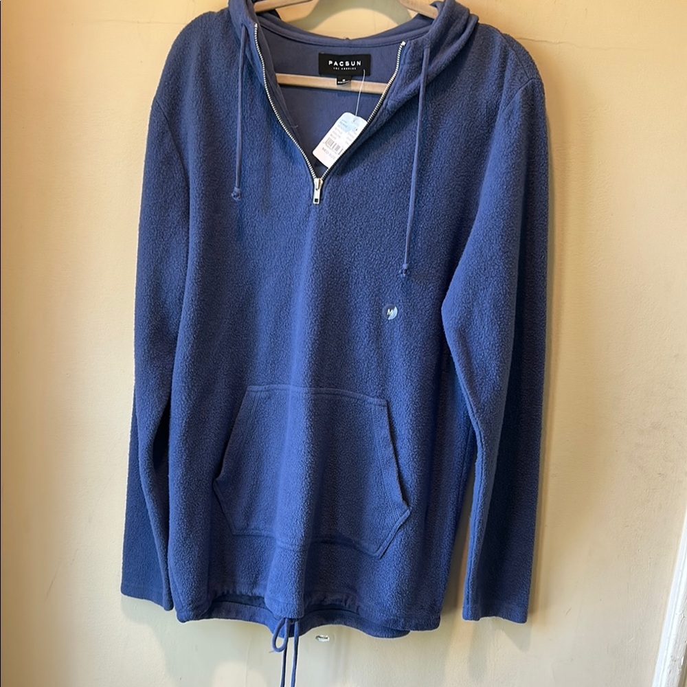 PacSun Blue Zip Up Sweater with Hood and Relaxed Fit, new with tags, medium